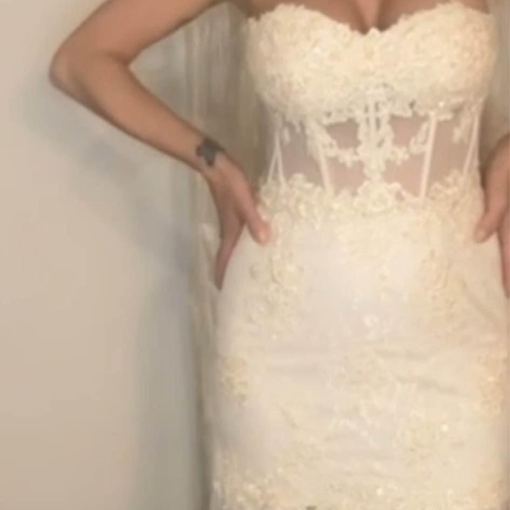 Beige sequin wedding or ball dress.